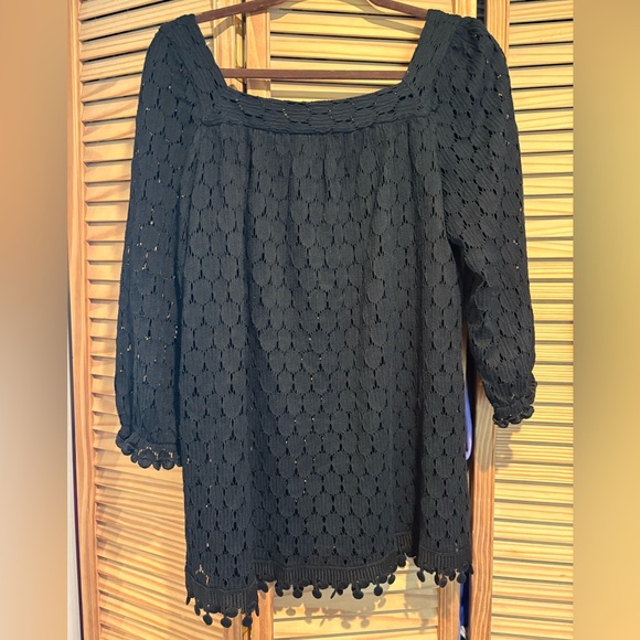 Anna Sui Black Textured Lace Embroidered Boho Top - Picture 5 of 7